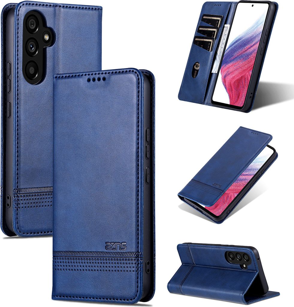 Leder Hülle für Samsung Galaxy A55 5G, Klapphüllen Brieftasche Magnetverschluss Ständer Schutzhülle Blau