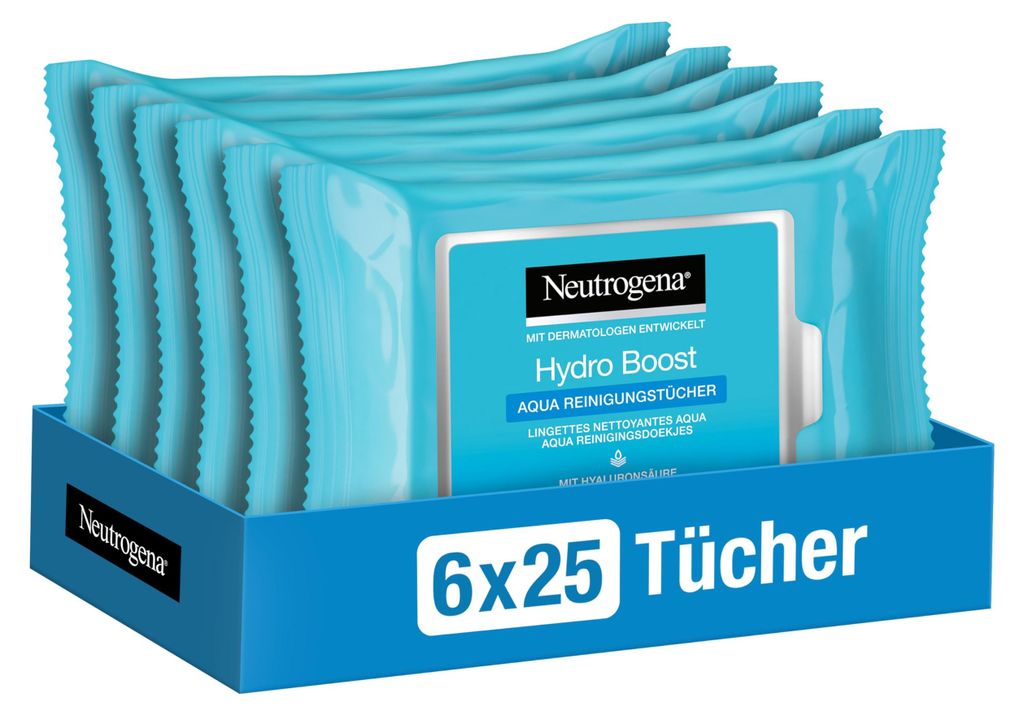 Neutrogena Hydro Boost Aqua Reinigungstücher, 6 x 25 Stk Produktbild 