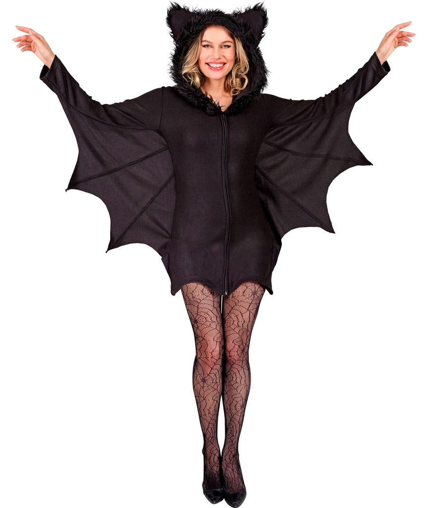 Kostüm "Fledermaus" für Damen | Kleid mit Kapuze Schwarz Produktbild 