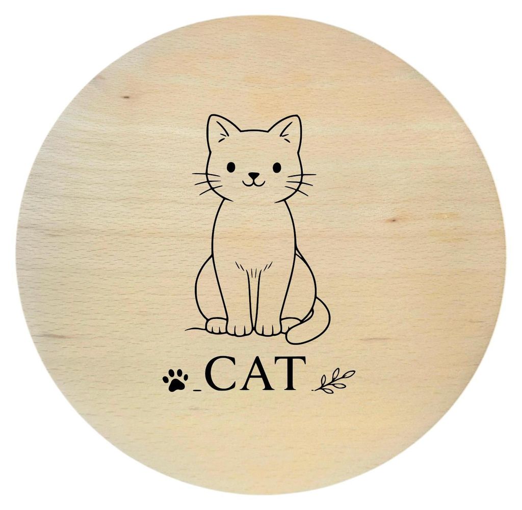Buchenholzbrett mit Katzenmotiv – Holzbrett für Kinder, 20 cm