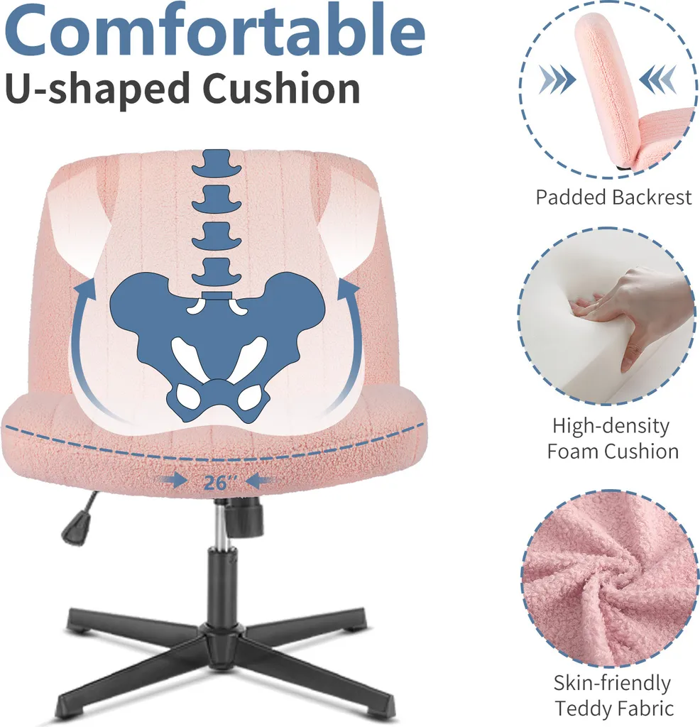 Chaise de bureau Sweiko pour télétravail, velours rose et fixe - 6