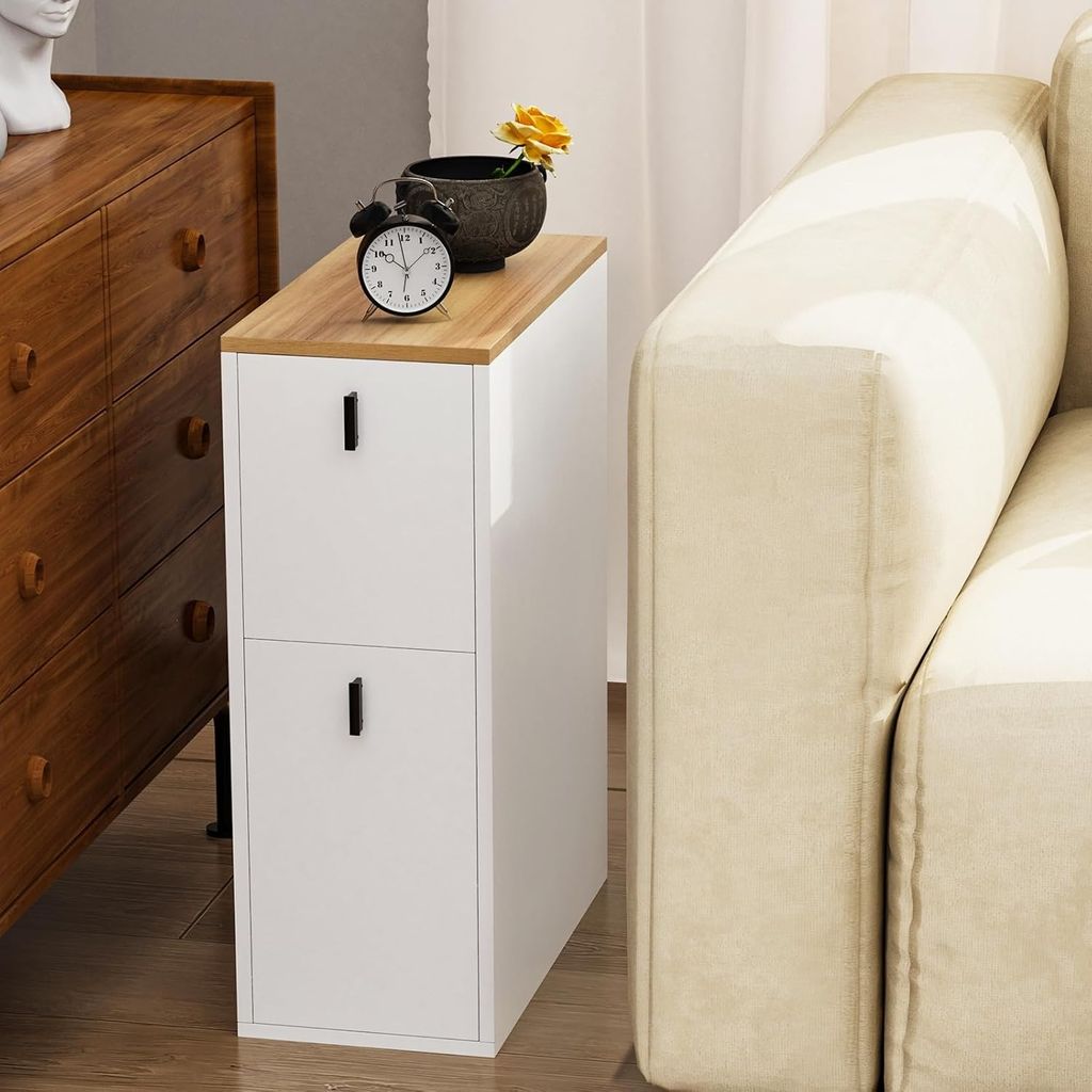 Beistelltisch mit 2 Schublade,Nachttisch schmal Nachtschrank,Sofatisch Couchtisch für Schlafzimmer, Wohnzimmer 25x50x70cm Weiß