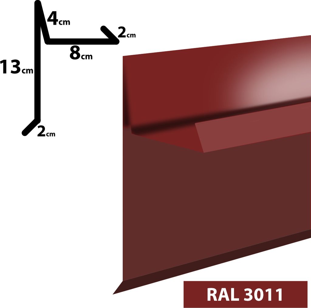 2m Ortgangblech II Ortblech Windblech pulverbeschichtetes 0,5 Zuschnitt 300mm (20x80x40x140x20) RAL-3011 Rot