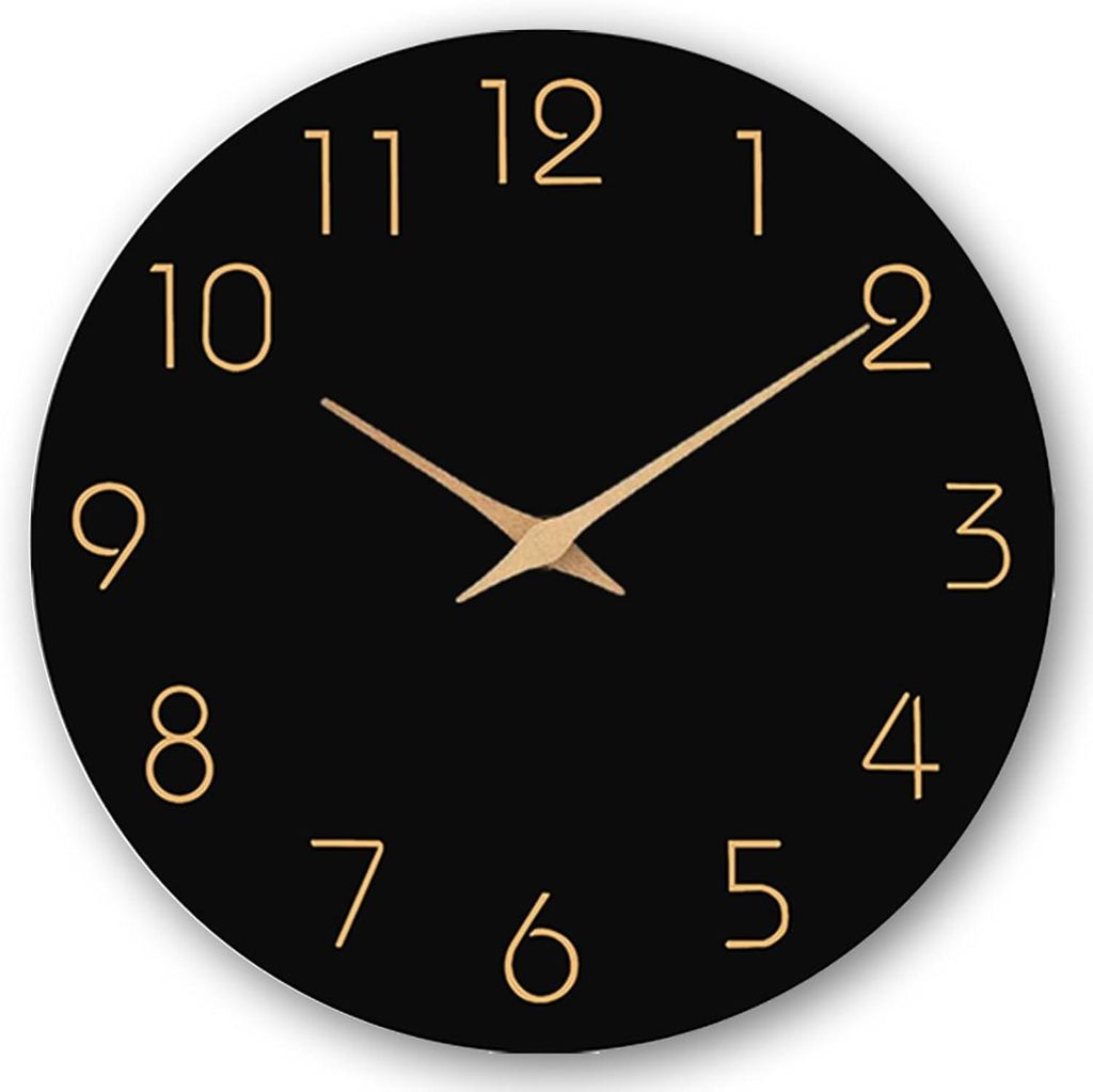 30 cm große, schwarze Wanduhr aus Holz, modern und geräuschlos (kein Ticken), für Wohnzimmer, Küche oder Büro