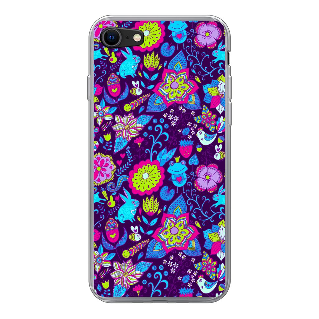 MuchoWow Handyhülle Schutzhülle Hülle für iPhone SE 2022 Mädchen - Kaninchen - Rosa - Muster - Mädchen - Kinder - Kinder Silikon Softcase H...