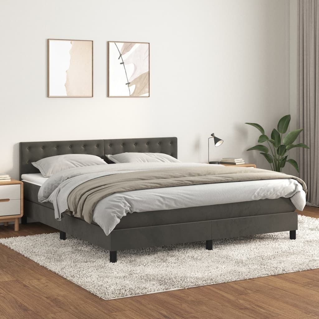 The Living Store Boxspringbett mit Matratze Dunkelgrau 180x200 cm Samt
