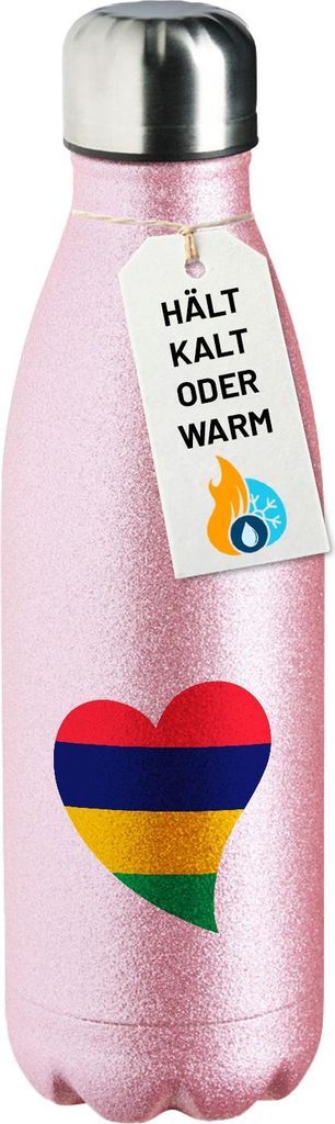 Huuraa Trinkflasche Mauritius Flagge Herz 500ml Pink Edelstahl Wasserflasche Trinkflasche Geschenkidee