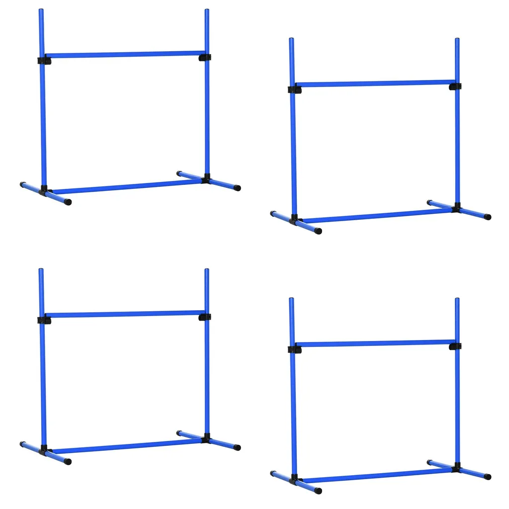 Kit Agilité Chien contre l'Ennui 4 Pièces Obstacles Ajustables Bleu 99cm