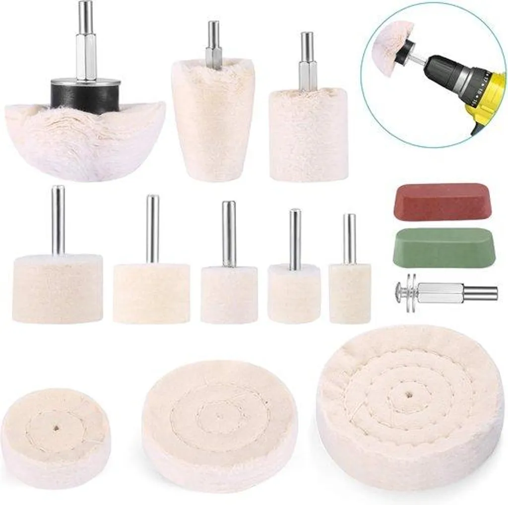 Jeu de 11 brosses et disques de polissage avec tige pour perceuse Ø6mm