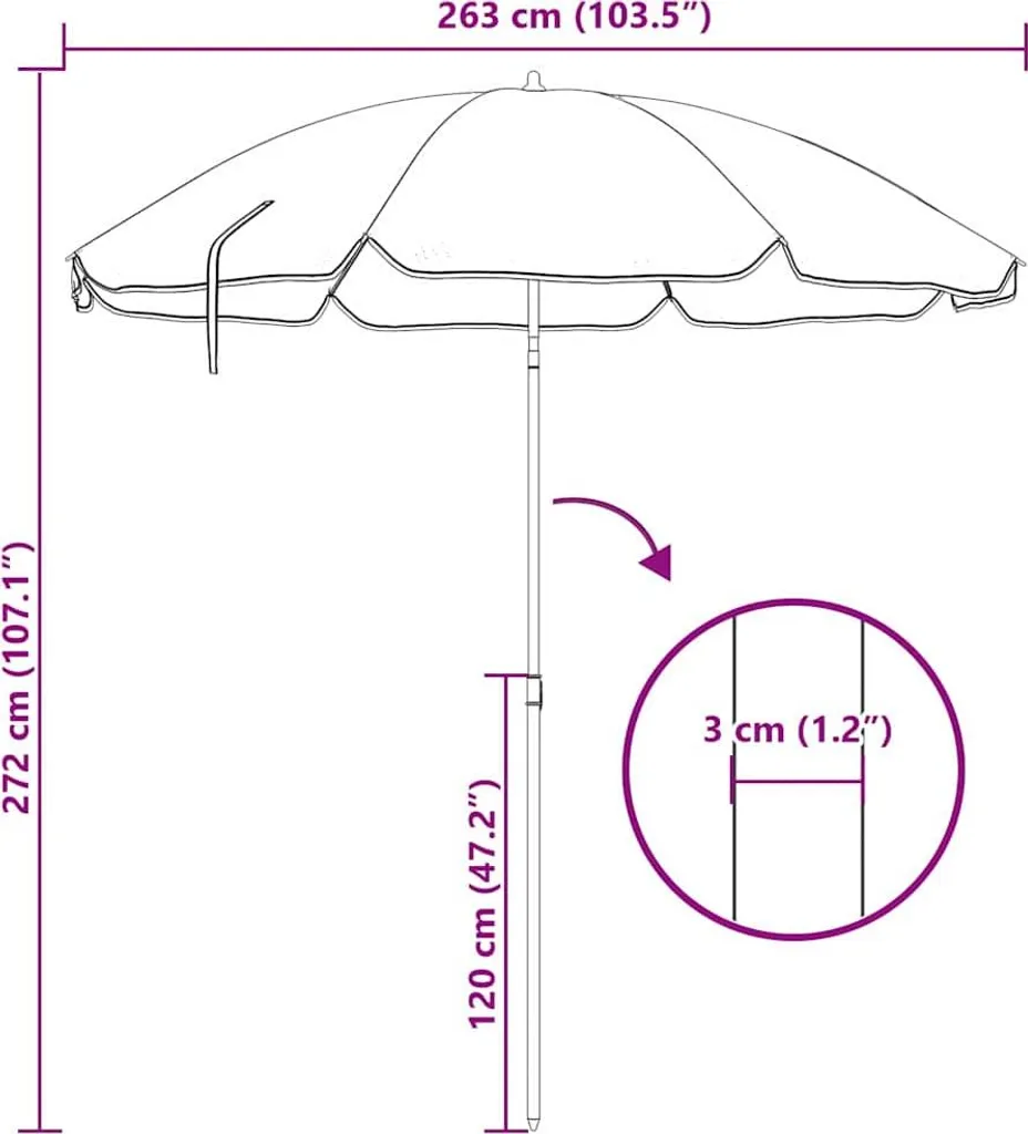 Design New Beach Parasol Verde 263 x 263 x 272 cm Poliestere e Metallo - Ombrelloni Mobili2025 CHY5352750 1pacco - 8