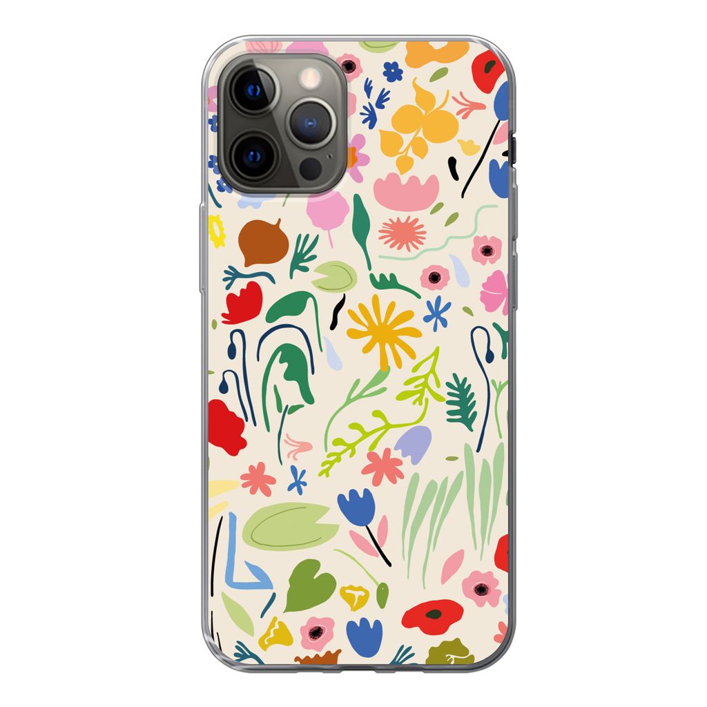 MuchoWow Handyhülle Schutzhülle Hülle für iPhone 12 Pro Blumen - Muster - Pflanzen Silikon Softcase Handy Hülle - Abdeckung