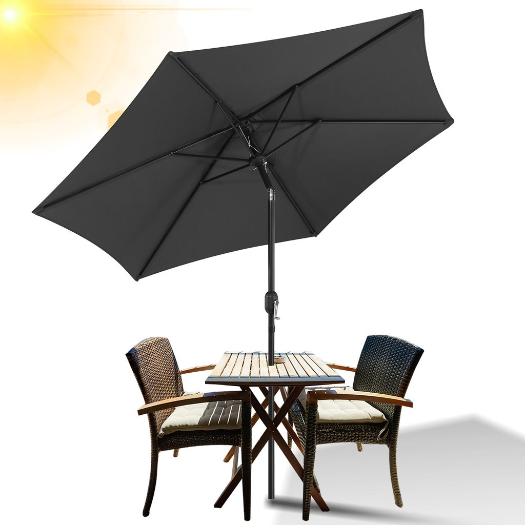 Jayseuw Sonnenschirm Ø270 cm Grau beidseitig um 30° knickbar UV-beständig Terrassenschirm Ampelschirm Marktschirm Strandschirm