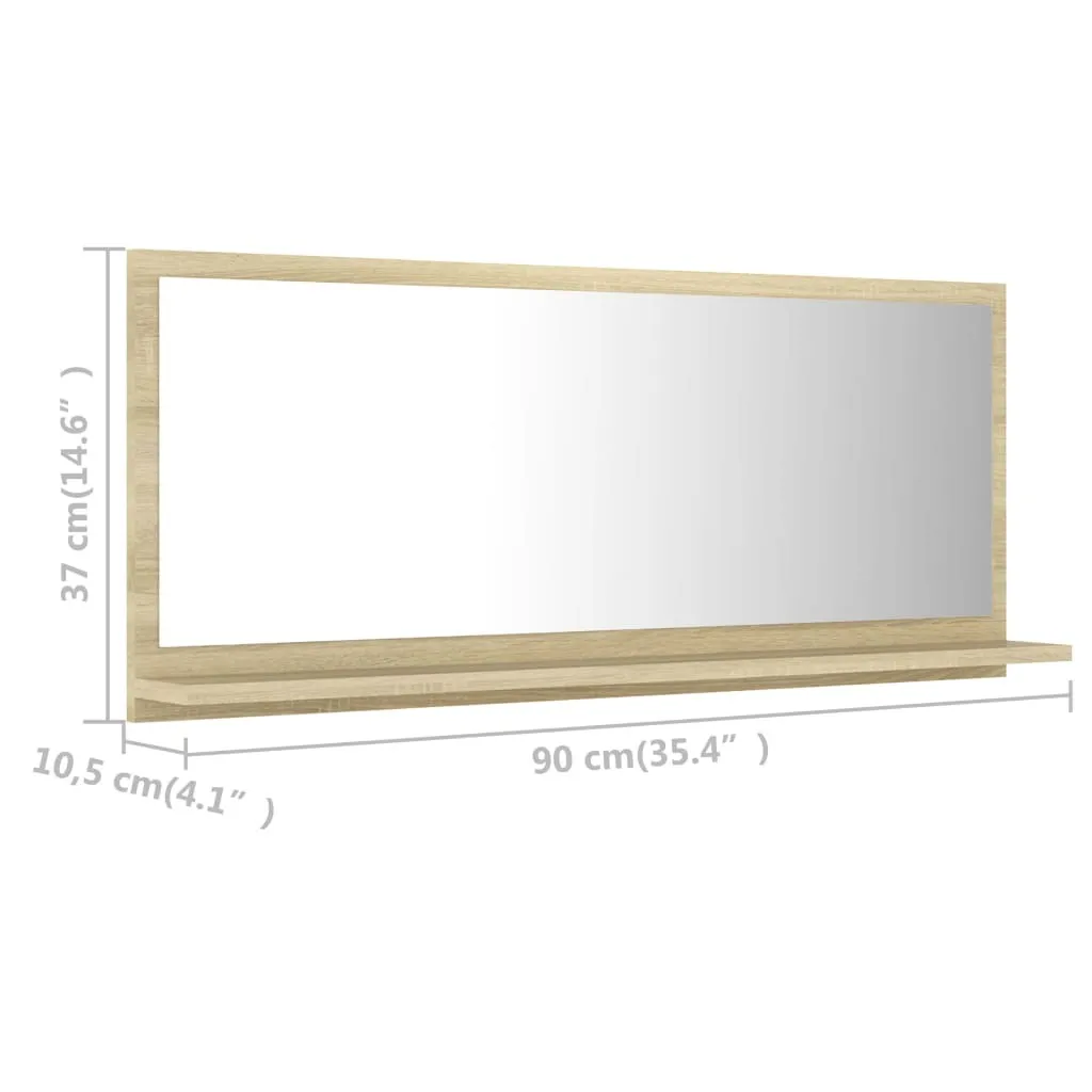 Miroir mural salle de bains chêne Sonoma avec tablette de rangement 90cm - 7