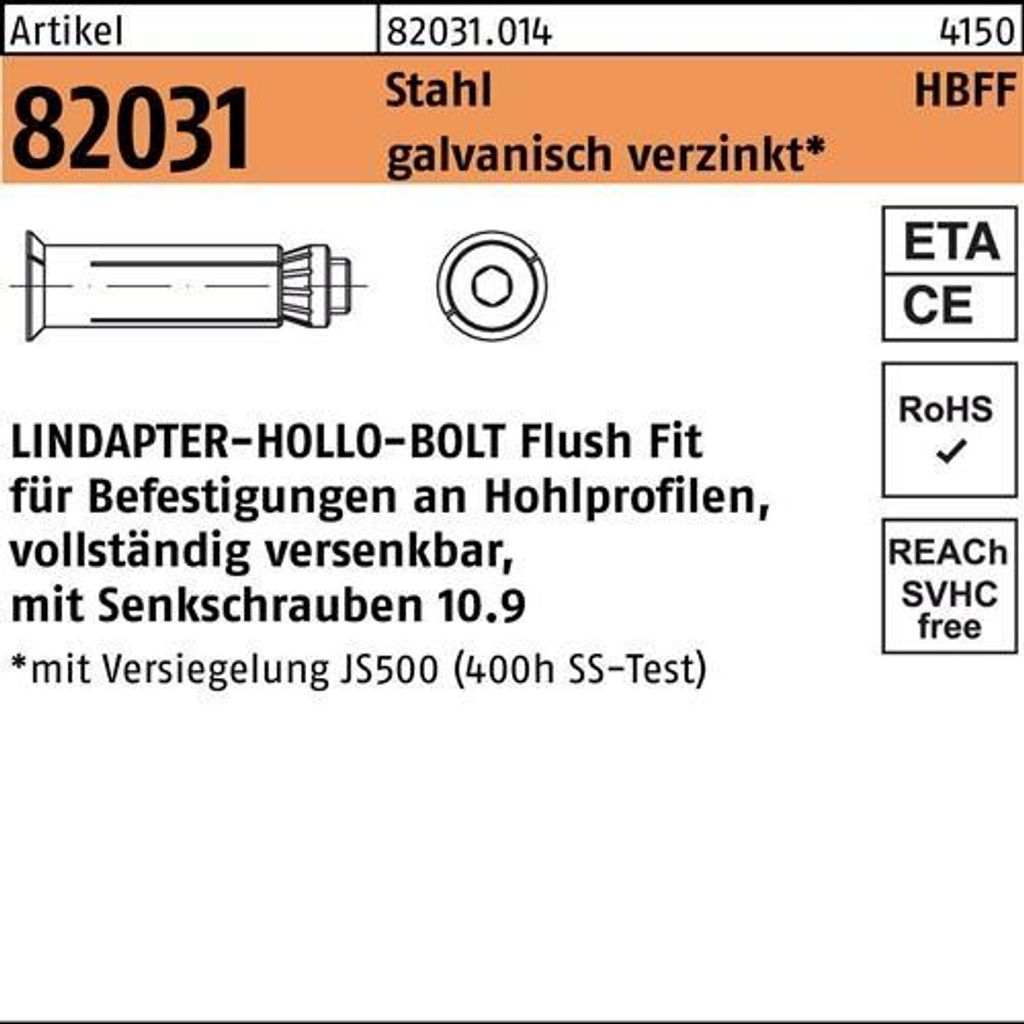 Hohlraumdübel R 82031 HBFF 08-1 ( 50/27) 10.9 galv.verz. 1St. LINDAPTER