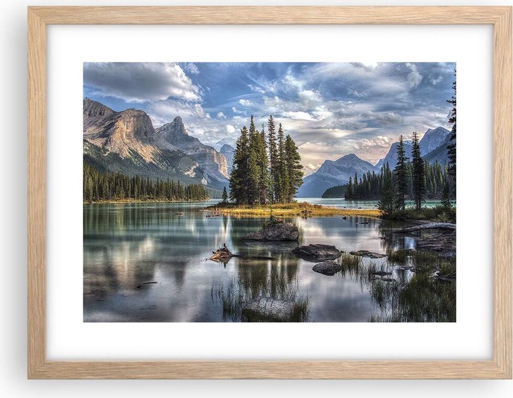 Gerahmtes Poster - Rahmen in heller Eiche - See Landschaft Natur - 40x30 cm - Wand Bild - Wanddeko - Wandbilder - Wandposter - Bilderrahmen - Bilde...