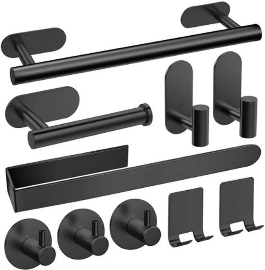 Lot de 10 Porte-serviettes en Acier Épais Noir - Kit Accessoires Salle de Bain
