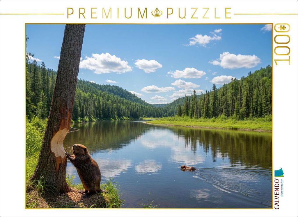 CALVENDO Puzzle Stille Seen und viel Arbeit - Biber in ihrem Lebensraum | 1000 Teile Lege-Größe 64x48cm Foto-Puzzle für glückliche Stunden