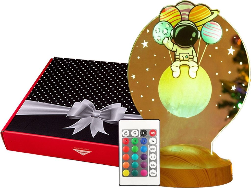 GESCHENKELAMPE LED Nachttischlampe Astronaut 3D Kinderzimmer Nachtlicht mit UV Druck Geschenk für Baby