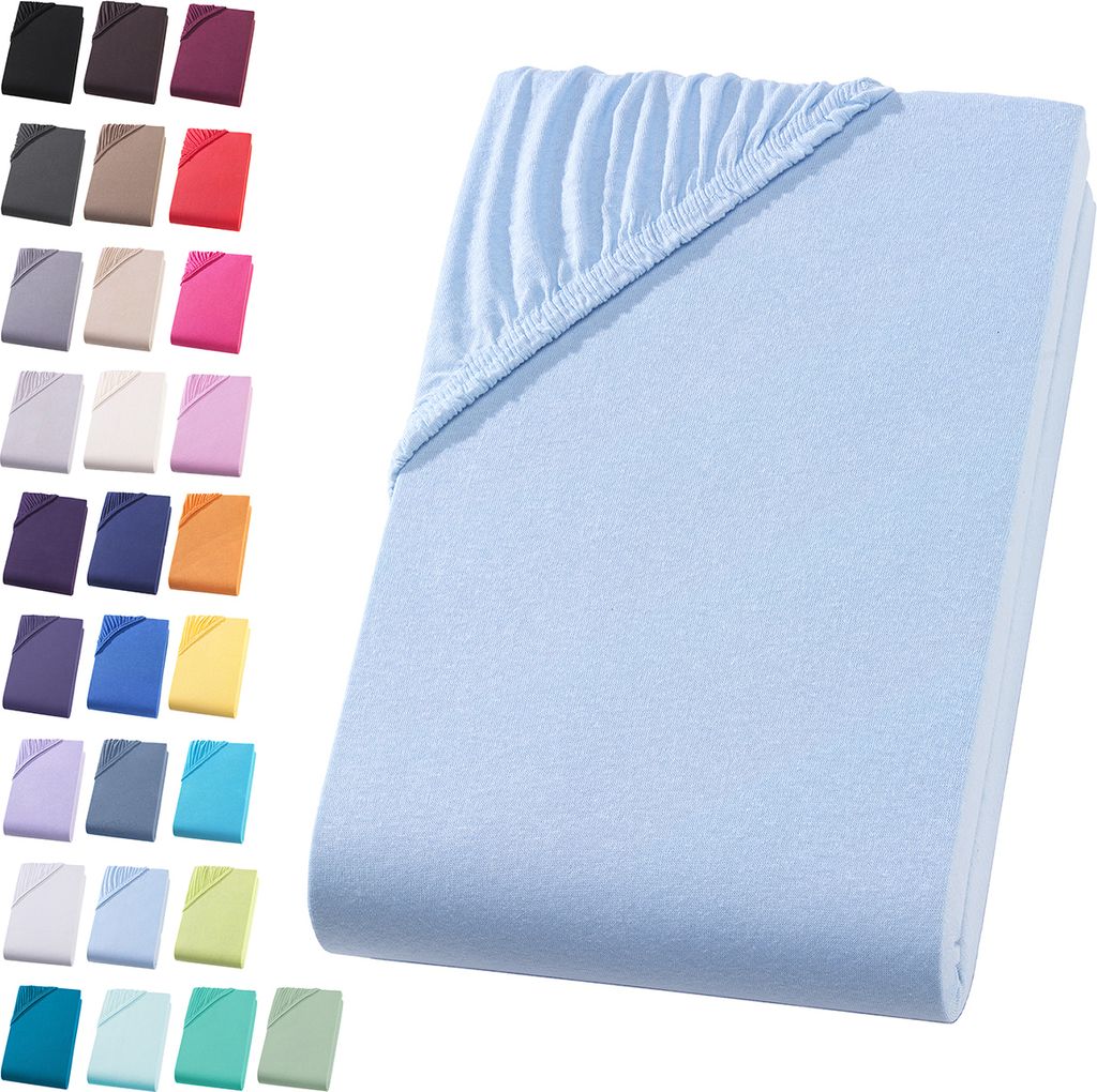 Jersey Kinder Spannbettlaken 60x120 - 70x140 cm Spannbettuch 100% Baumwolle Bettlaken, Hellblau