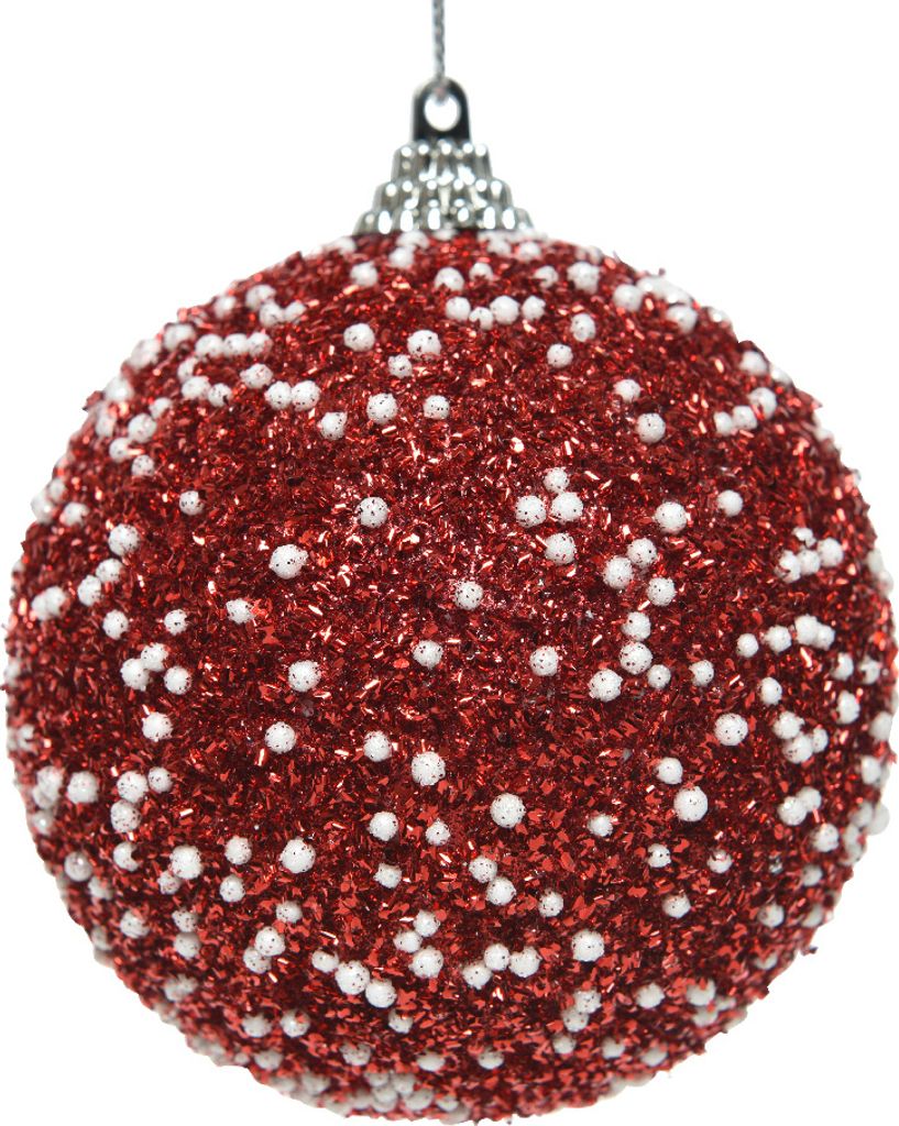 Weihnachtskugeln Kunststoff 8cm Perlen / Glitzer 12er Set - rot