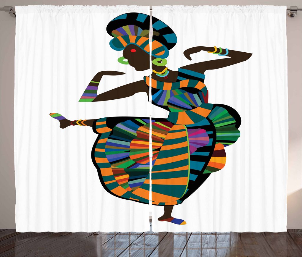 ABAKUHAUS afrikanische Frau Rustikaler Gardine, Tanzen Zulu-Mädchen, Schlafzimmer Kräuselband Vorhang mit Schlaufen und Haken, 280 x 175 cm, Mehr...