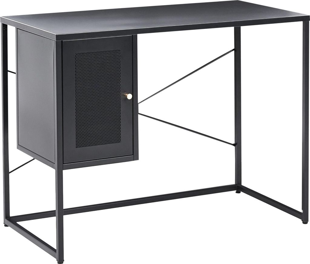 BELIANI Schreibtisch Schwarz Metall Stahl mit Stauraum Schrank Industrial Style Modernes Design Minimalistischer Stil Bürotisch für Homeoffice