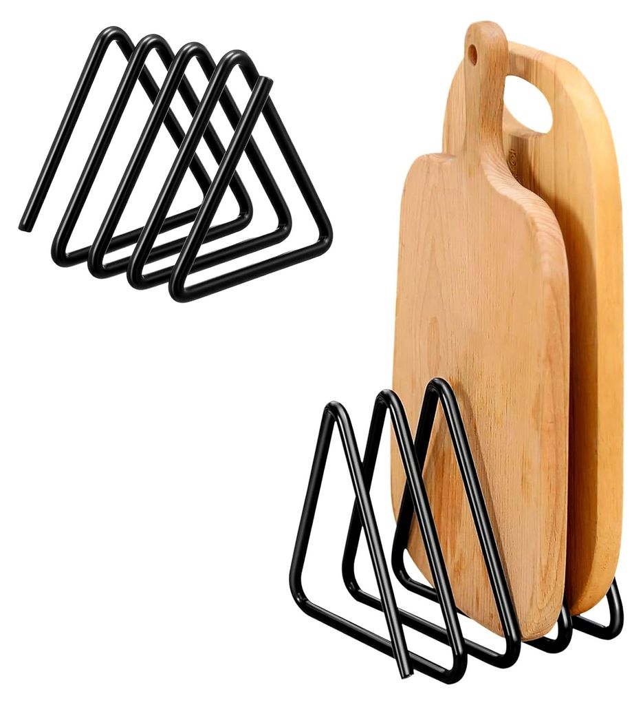 Schneidebrett Halter mit 4 Fächern, Halterung für Topfdeckel, Brettchenhalter, Pfannenhalter, Küchenaufbewahrung, Schwarz