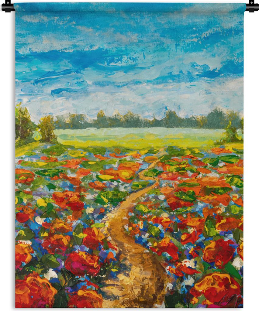 MuchoWow Wandteppich Wandbehang Malerei - Ölfarbe - Blumen - Natur 90x120 cm Tapisserie Dekoration Wandtuch - Wanddeko