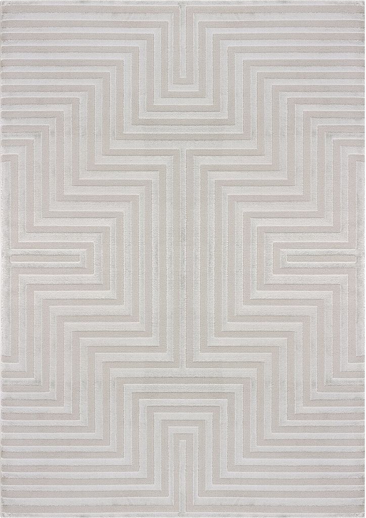 Villa Möbel Sahique Wohnzimmer-Teppich, Designteppich, Rechteckig, Geometrisch, Farbe:Silber, Grösse:140x200 cm
