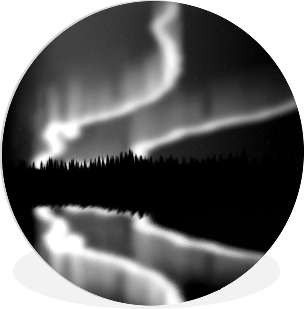MuchoWow Rundes Wandbild - Runde Bilder Eine Illustration des sich drehenden Polarlichts - schwarz und weiß Ø 30 cm Kreis Wanddekoration Kunsts...
