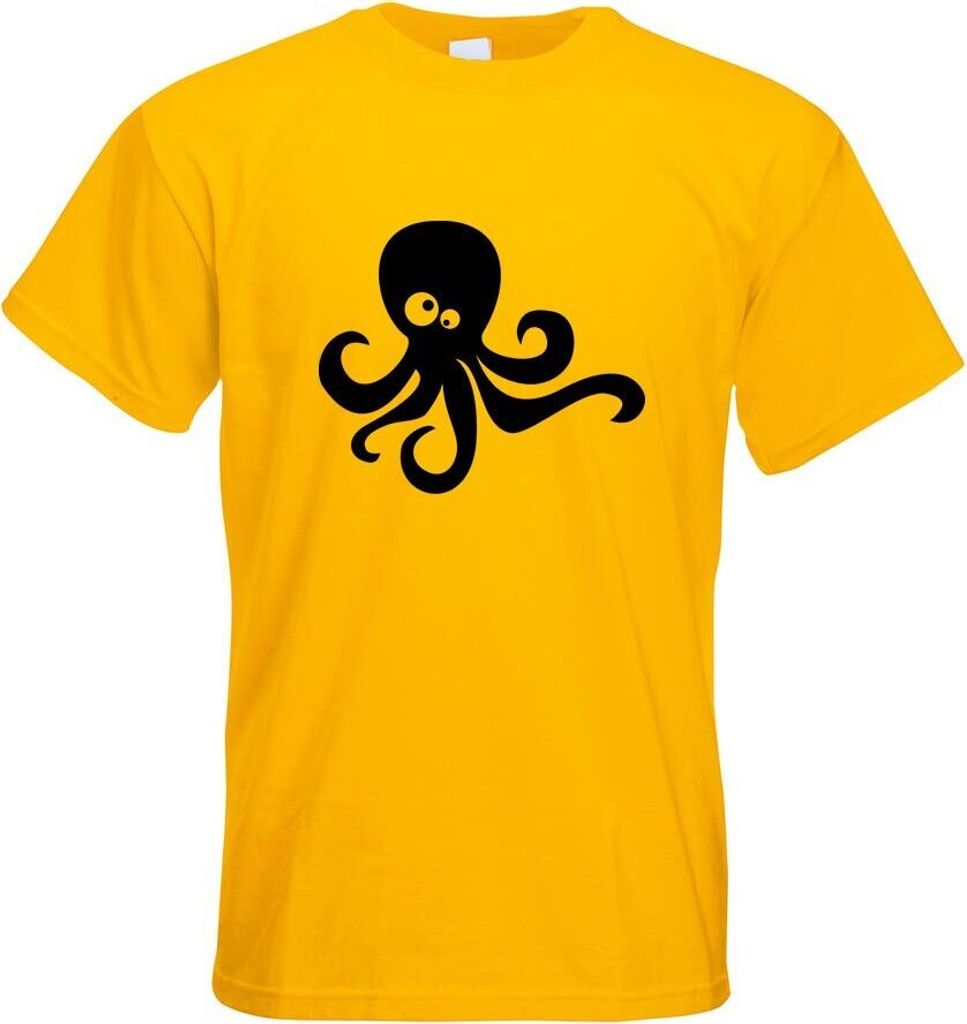Kiwistar - T-Shirt - gelb - Oktopus Comic Motiv Bedruckt Funshirt Design Print - mit Motiv Bedruckt - Funshirt Design - Sport - Freizeit - Herren - XL
