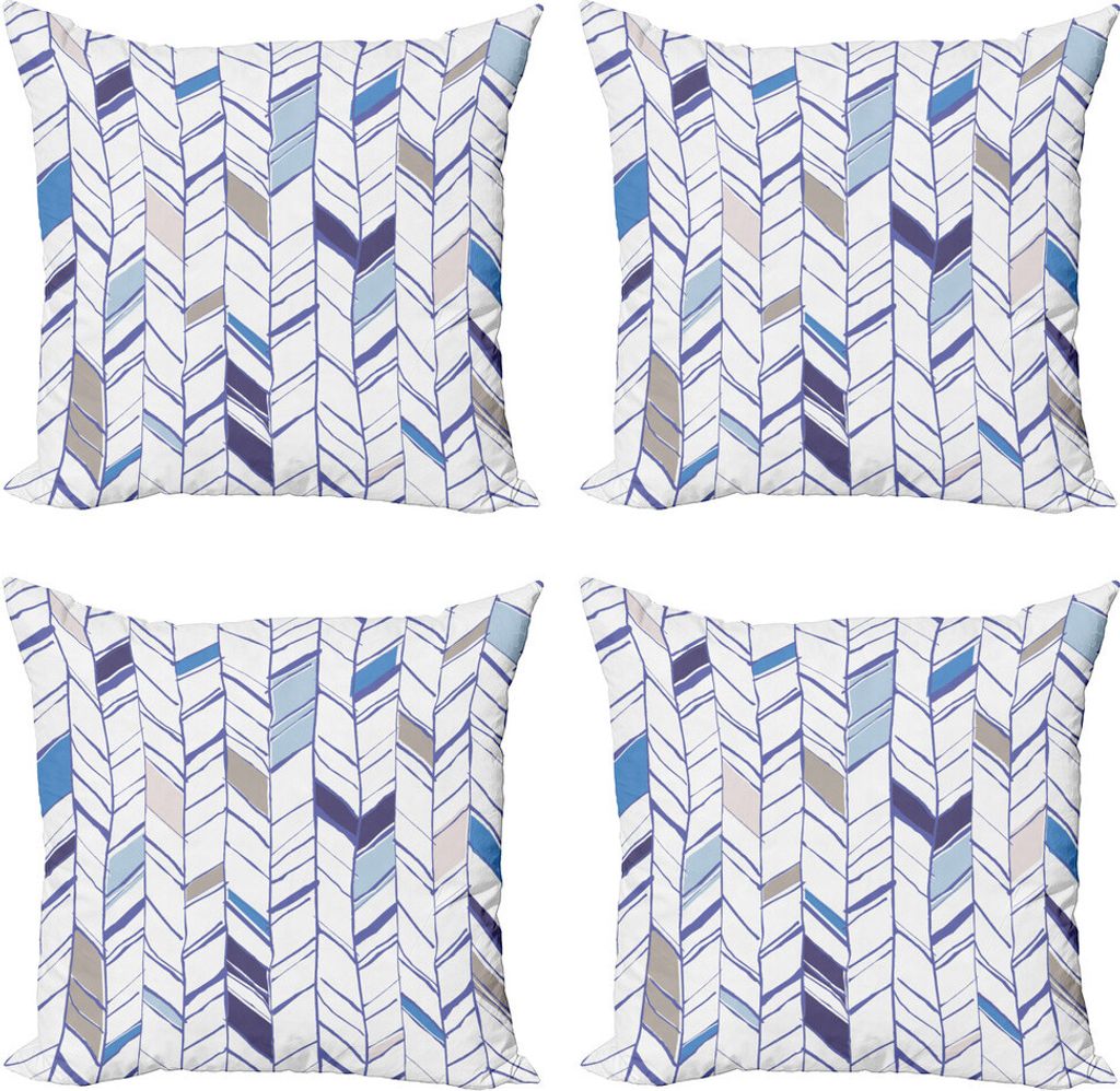 ABAKUHAUS Winkel Kissenbezug Set (4 Stück), Boho Zick-Zack-Linie Sketchy, Moderner Doppelseitiger Digitaldruck, 40 cm x 40 cm, Violett Blau Weiß