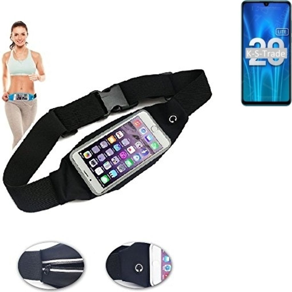 K-S-Trade Jogging-Armband kompatibel mit Huawei Honor 20 Lite Russia Gürteltasche Umhängetasche Bauchtasche schwarz Sport Running Jogging Fitness