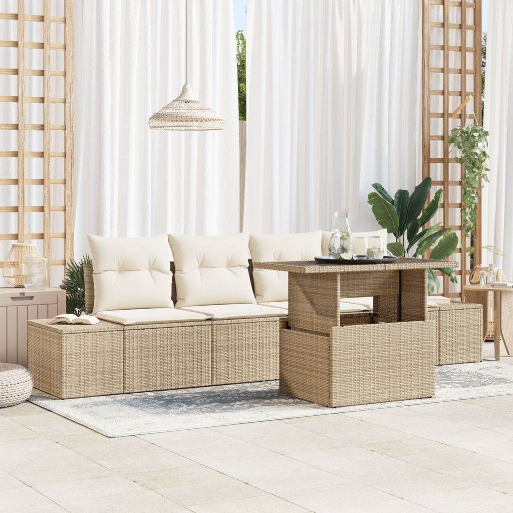 ZMH 5-teiliges Garten Sofa Set mit Kissen Beige Poly Rattan