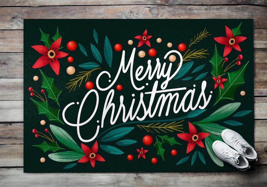 Fußmatte Aussen - Schuhmatte Haustür- Schmutzfangmatte Türvorleger - Outdoor Teppich Schmutzfänger - 150x100 cm - Weihnachtsmotiv