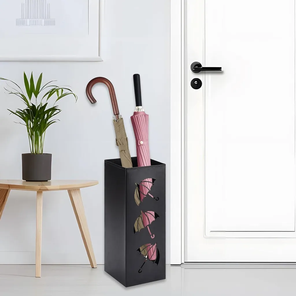 Porte-parapluie design métal noir 43 cm - Structure robuste et stable - 3