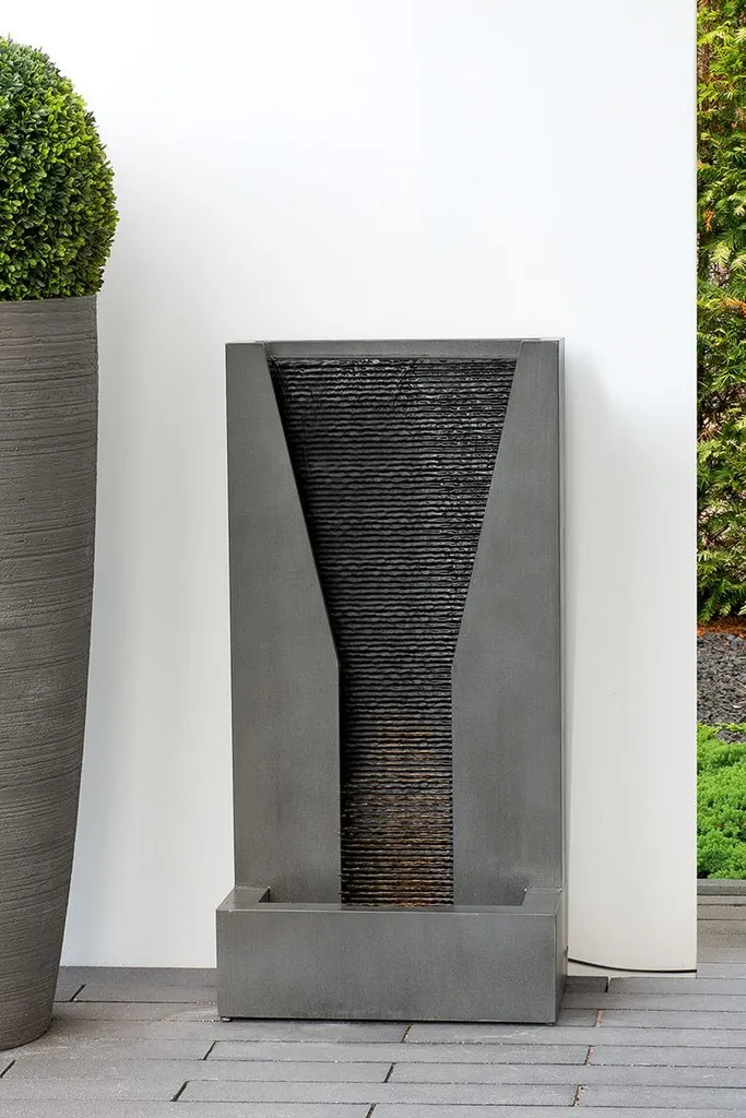 Fontaine cascade décorative en acier gris pour terrasse - Gilde 92cm