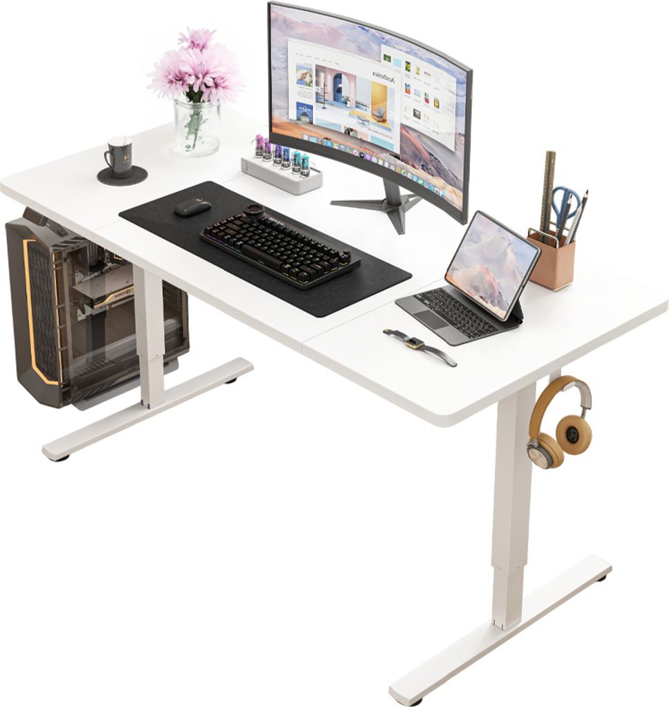 Elektrisch verstellbarer Schreibtisch 120 x 60 cm Höhenverstellbar Gaming Weiß