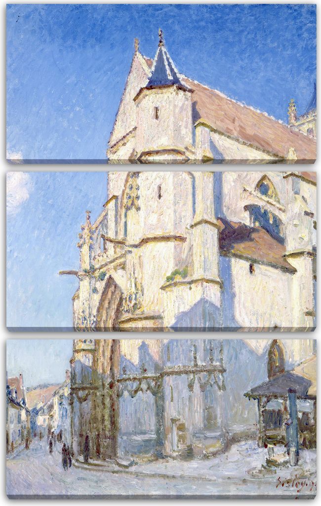 Leinwandbild 3-teilig (80x120cm): Alfred Sisley - L'église a Moret-Paris Petit-Palais, echter Holz-Keilrahmen inkl. Aufhänger, handgefertigt in D...