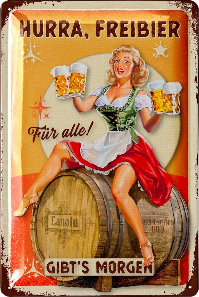 LANOLU Blechschilder retro Bier Bar Deko, Metallschilder mit Spruch für Partyraum, Küche, Bardeko, Cocktail Schild als Geschenk 20x30cm