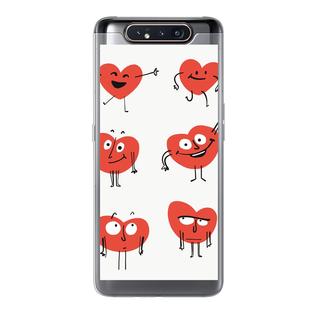 MuchoWow Handyhülle Schutzhülle Hülle für Samsung Galaxy A80 Eine Illustration von neun Herzen mit Emotionen Silikon Softcase Handy Hülle - ...