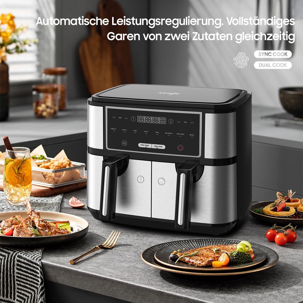 Heißluftfritteuse 10L mit 2 Frittierfächern, Air Fryer, Produktbild 6