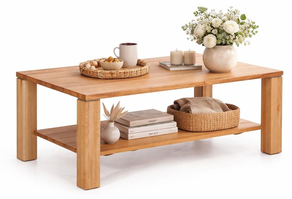 Sofatisch Kernbuche Couchtisch mit Rollen 115x70 #4289