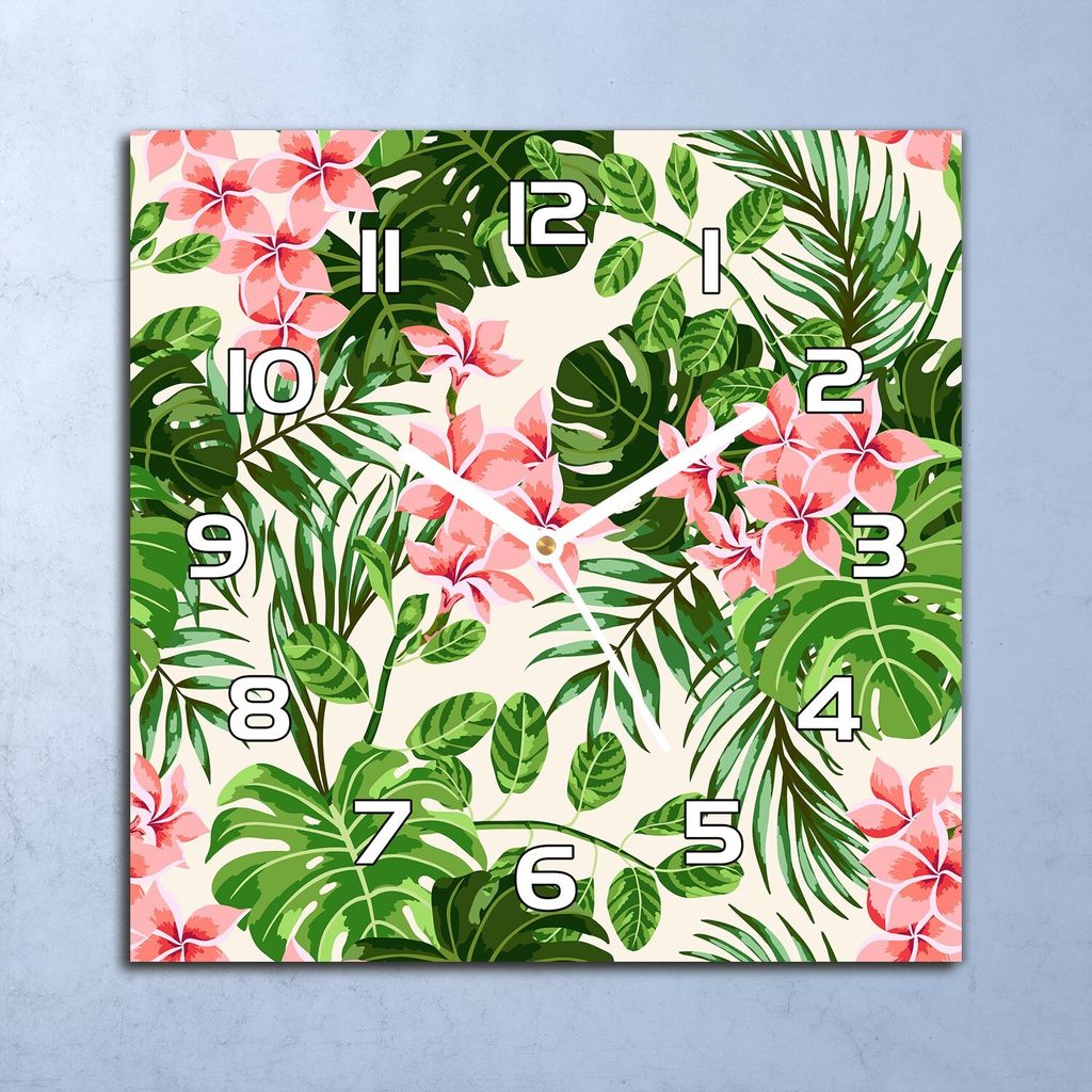 Deko Glasuhr Wanduhr 30x30 Hawaii Pflanzen Quarz Küchenuhr Bürouhr