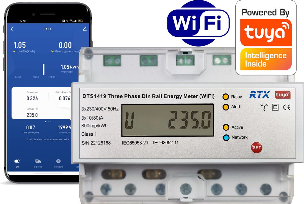3-Phasen-Stromzähler bis zu 80A TUYA WiFi 2-Wege PV Energie-Messer