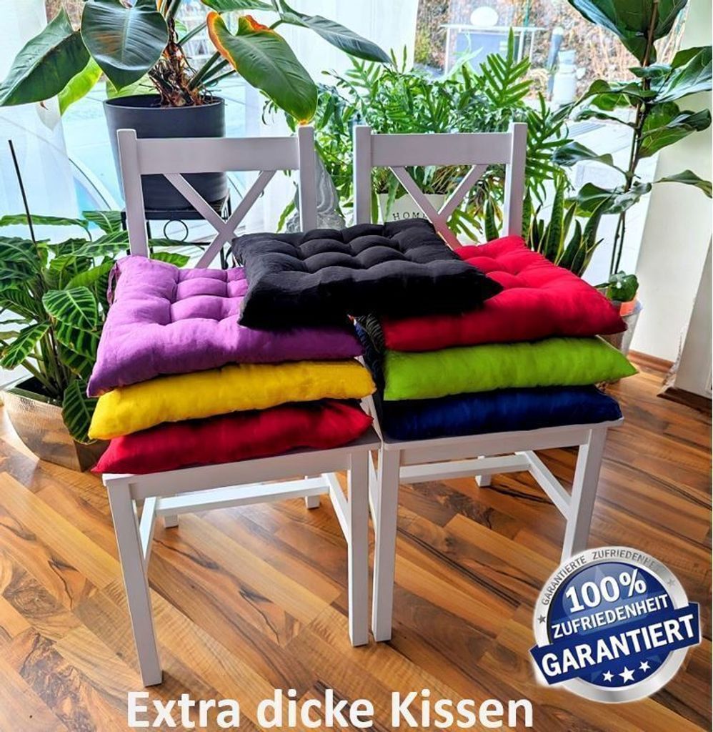 Sitzkissen PREMIUM Blau 6 cm Dicke Stuhlkissen Kissen Stuhl Produktbild 