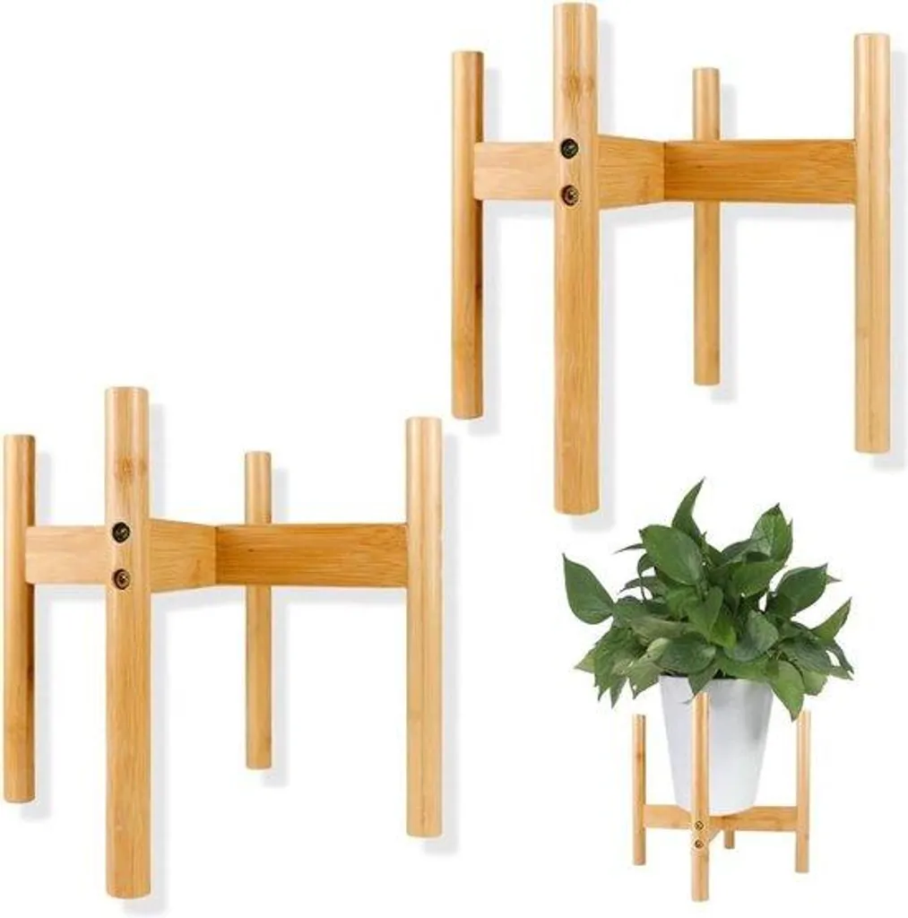 Porte-plante intérieur en bois de bambou - Support fleurs moderne 2 pcs