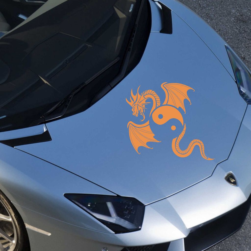 Aufkleber - Autoaufkleber "Yin Yang Drache" 70cm x 56cm orange - Tuning Carystyling Heckscheibe Auto