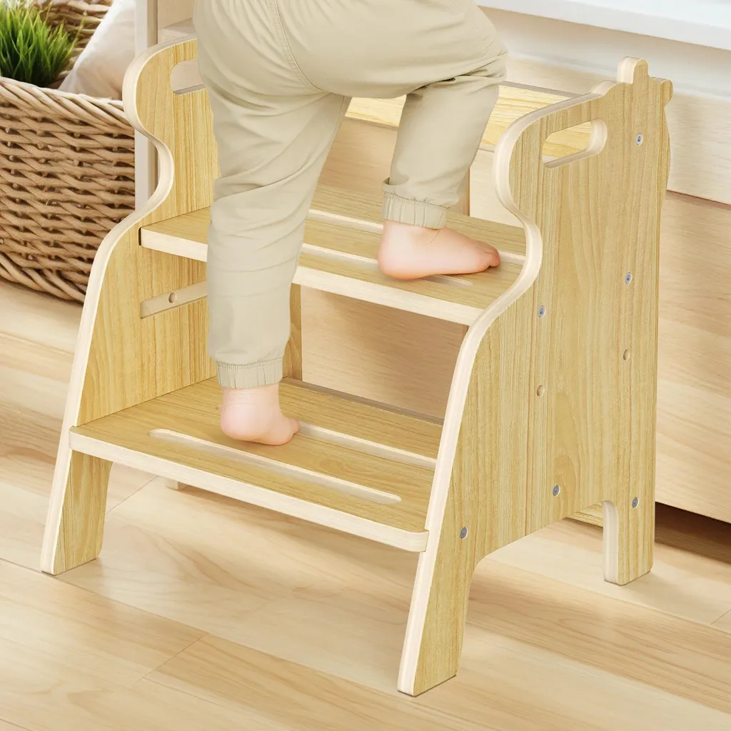 Tabouret à 2 marches enfant pour toilette et lavabo en bois vert armée