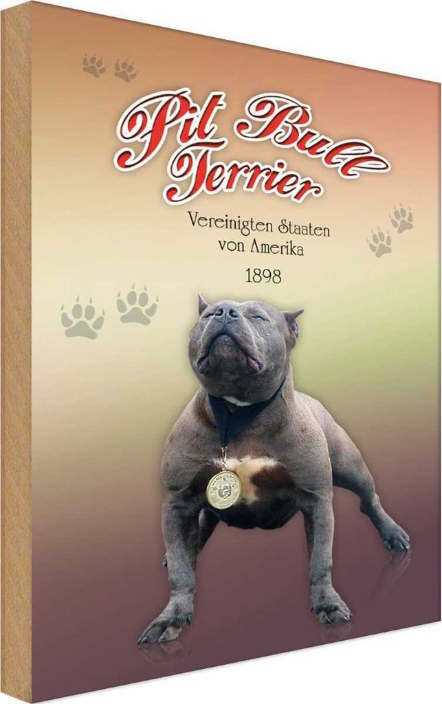 vianmo Holzschild 18x12 cm Hund Pit Bull Terrier Amerika 1898 Tier Haustier